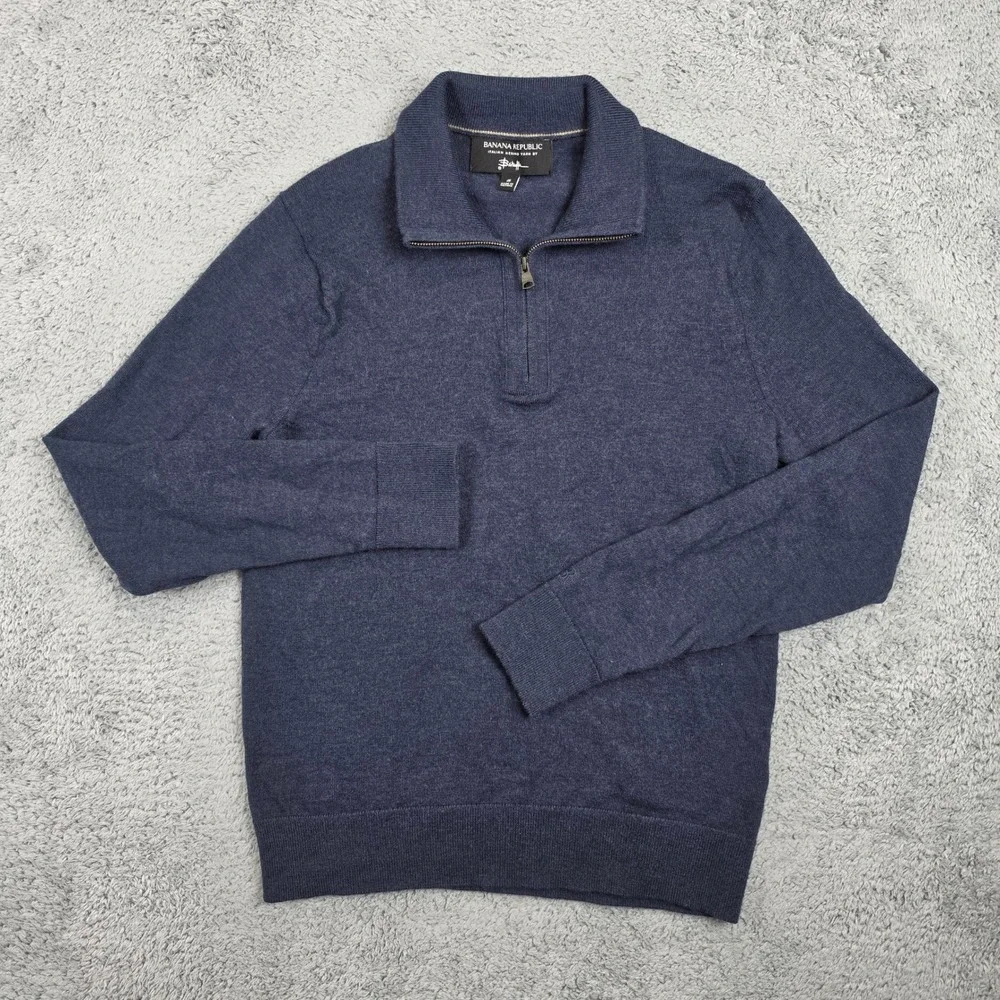 Banana Republic Quarter Zip Sweater Mens S Lot of 2 Italian Merino Wool Baruffa